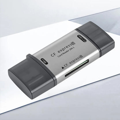 USB3.2 Gen2 CFExpress Card Reader 10Gbps High Speed 2 in 1 USB & Type-C Memory Card Reader Zinc Alloy Portable Design for Smartphone PC Computer Plug and Play