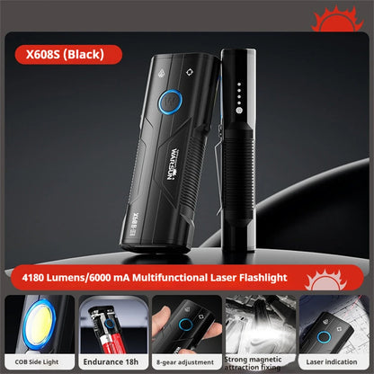 Warsun X608S 4180LM Ultra Bright LED+COB Flashlight Built-in 6000mAh Battery Type-C Rechargeable Torch Multi-functional Outdoor Emergency Portable LED Light