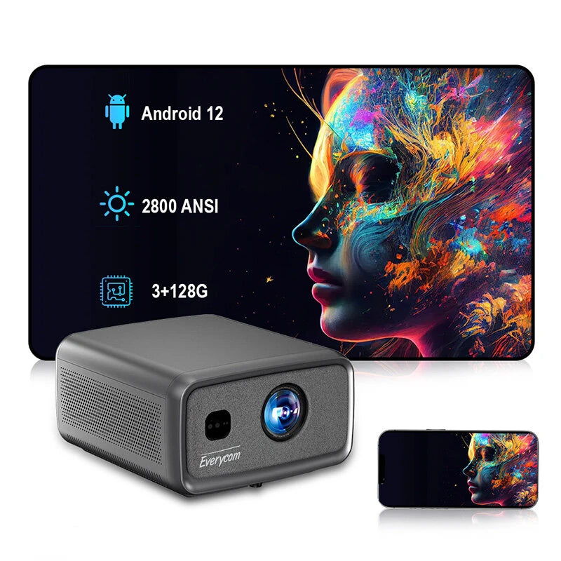 [EU/BR/RU Direct]Everycom Cubelite MAX 2800 ANSI Lumens 1080P LED Projector 300 Inch Screen Android 12 Smart Projector Auto Focus Keystone 3GB+128GB Wireless Wi-Fi 6 Bluetooth Home Cinema Theater