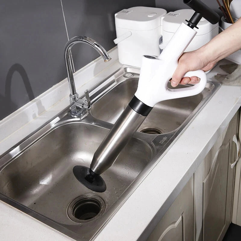 Stainless Steel Toilet Pipe Unblocker Pneumatic Household Toilet Pipe Dredger High-pressure Dredging Tool Set for Toilet Vegetable Sink Wash Basin Floor Drain