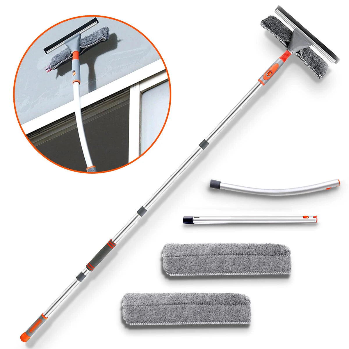 Window Cleaner Baban 61'' Aluminum Microfiber Cleaner Extension Pole Window Cleaning Washing Tool for Car Auto Indoor OutdoorLong Handle Car Cleaning Glass