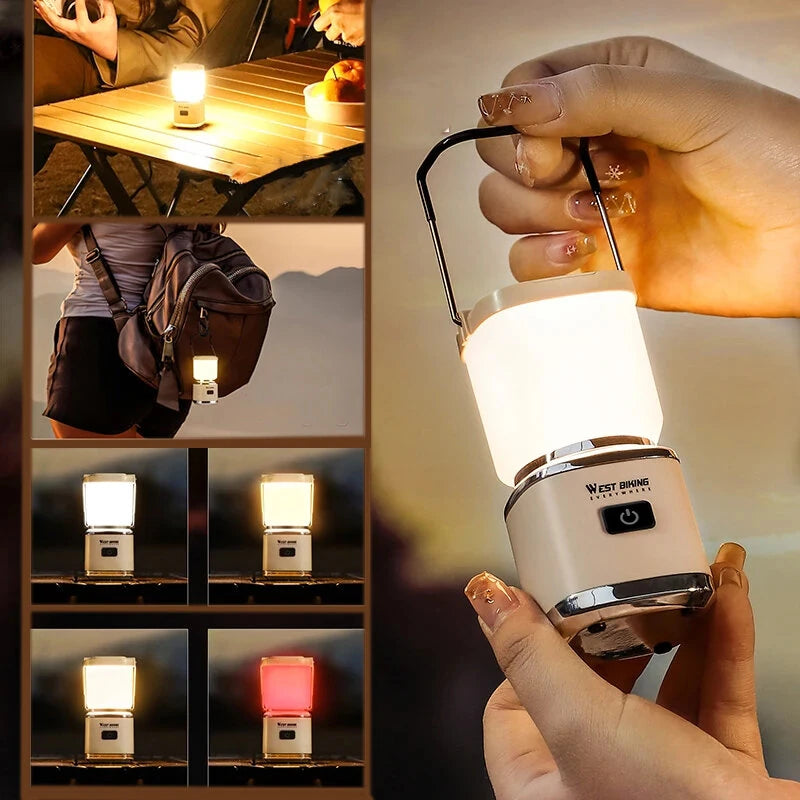 WEST BIKING Mini Portable Camping Light Type-C Rechargeable LED Lantern Waterproof Hanging Tent Mosquito Repellent Camping Lamps
