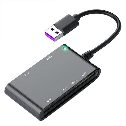 Rocketek CR375-B 6-in-1 Smart Card Reader for Smart SIM SD TF M2 MS Cards with USB-A/USB-C Interface Plug and Play