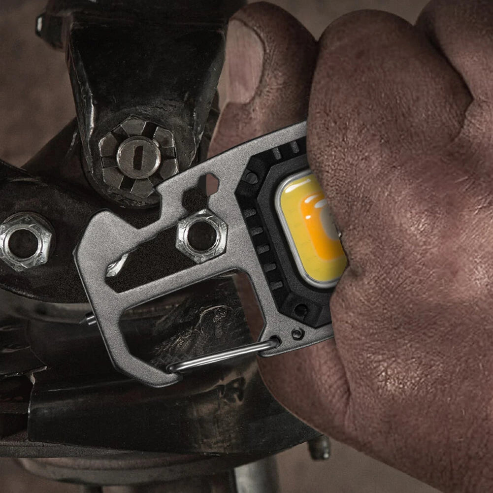 Mini COB LED Flashlight Keychain Lights Screwdriver Emergency Wrench Hammer Portable Key Ring Work Light Torch Outdoor Camping
