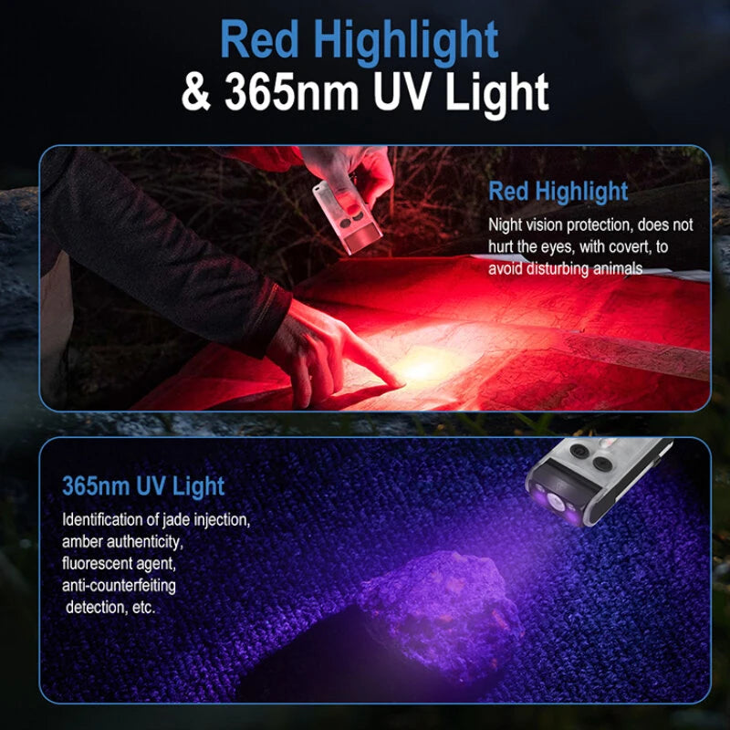 SEEKNITE V30 1000LM EDC LED Keychain Flashlight Power Bank UV Magnetic Beep Clip USB-C Rechargeable Camping Fishing Emergency Alarm Torch
