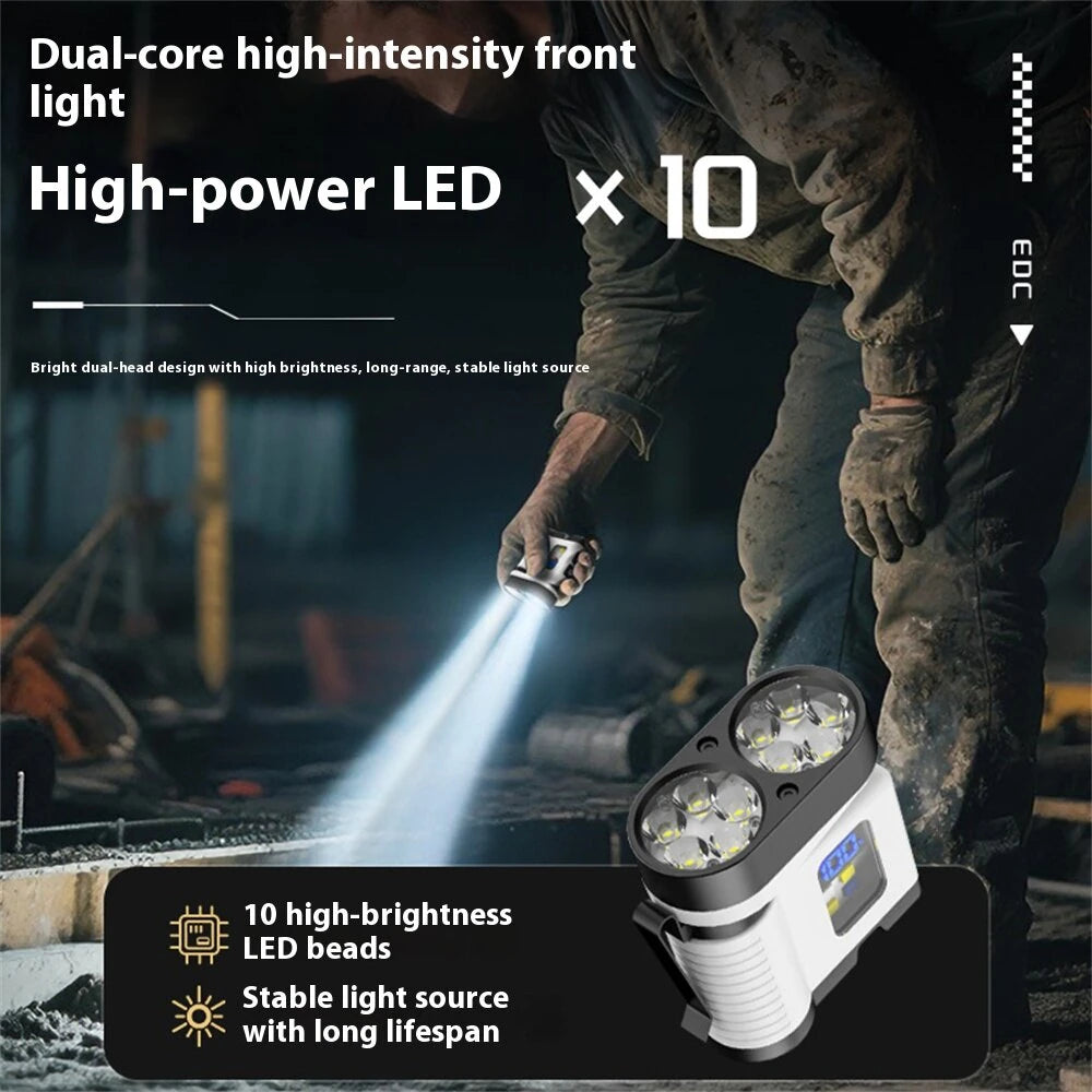 10*LED Strong Light Portable Keychain Flashlight Multi-Functional Magnetic Mini Clip Light USB Rechargeable Digital Display Waterproof Outdoor Red & Blue Warning Work Lamp Signal Camping EDC Tools