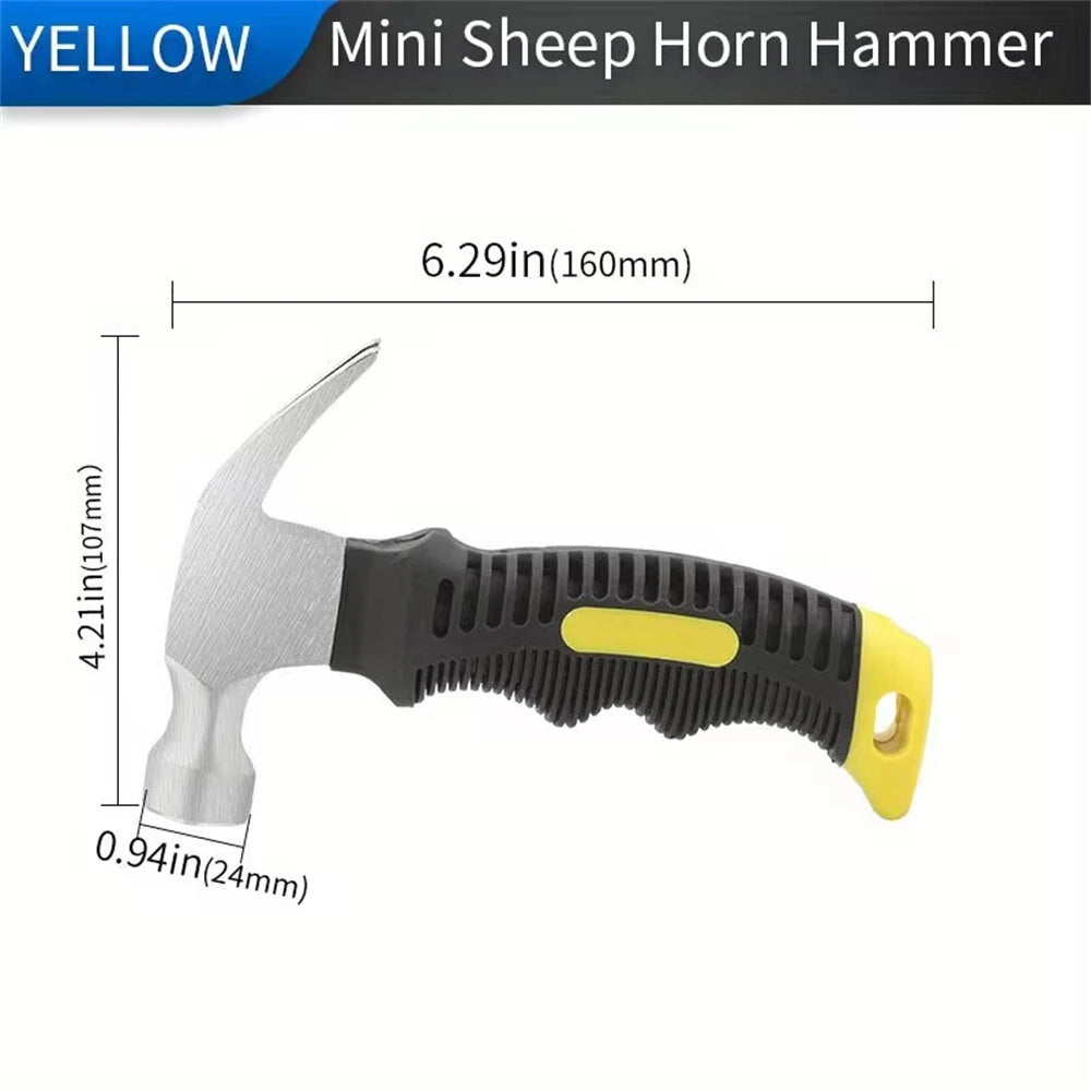 Mini Ramshorn Hammer Carbon Steel 160mm Lightweight Ergonomic Handle Multifunctional Portable Carpentry Window Breaking Hand Tool