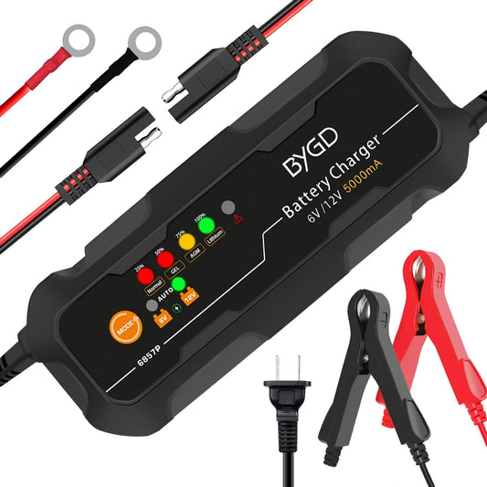 Portable 5-Amp Fully-Automatic Smart Battery Charger Trickle Charger Battery with Temperature Compensation for Car/Motorcycle/Lawn Mower/Boat