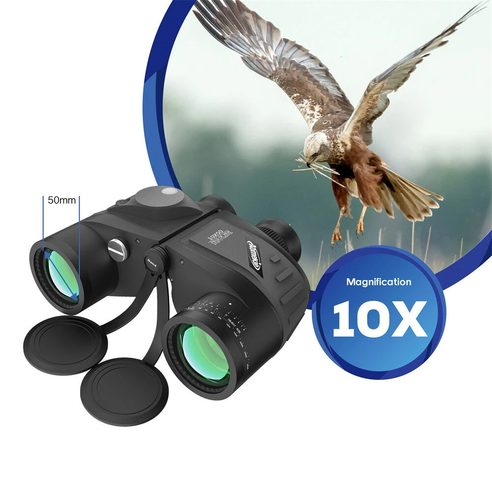 [EU Direct] AOMEKIE Powerful 10X50 Binoculars HD Military Marine Bird Watching Waterproof Telescope With Internal Rangefinder & Compass Telescope Night Vision Binoculos Teleskop AO3015B