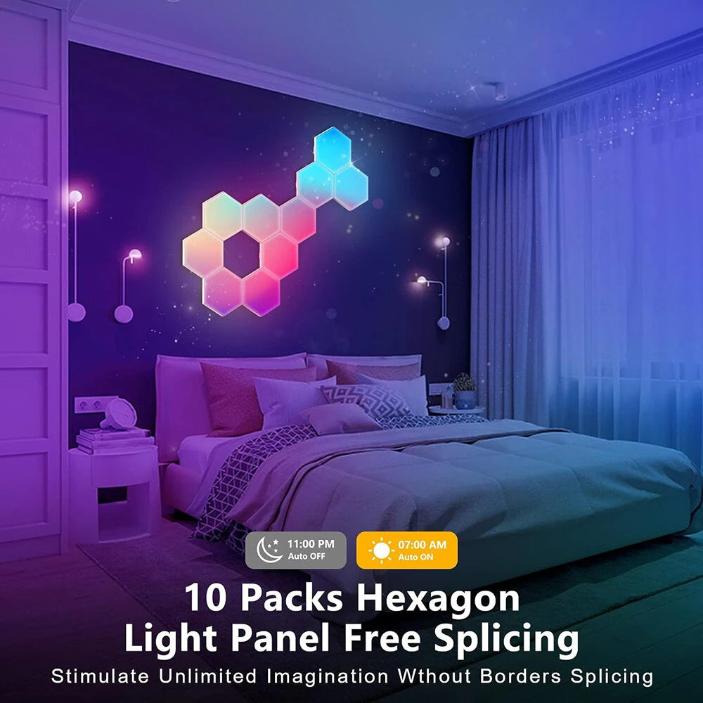 LIXINCORDA Smart RGBIC Hexagonal LED Light Panels Music Sync APP/Remote/Voice Control With Alexa Google