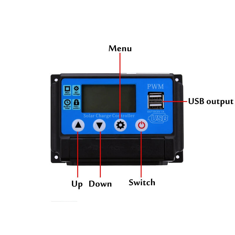 Excellway 12V 24V 10/20/30/40/50A Auto Solar Panel Solar Charge Controller Battery Charge Adapter USB LCD Display