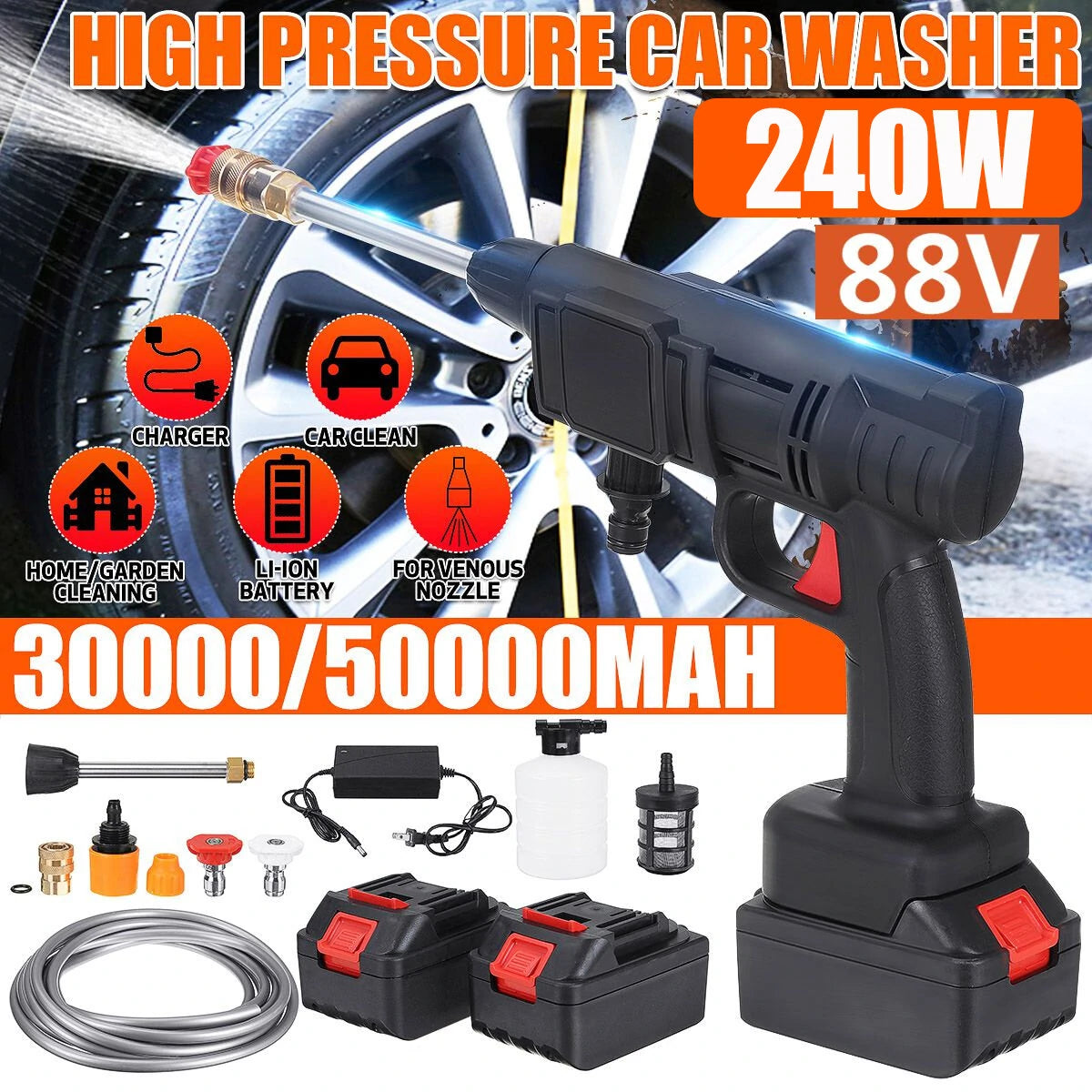 AUTSOME 240W Cordless Pressure Washer Wireless Car Water Pressure Washing Spray