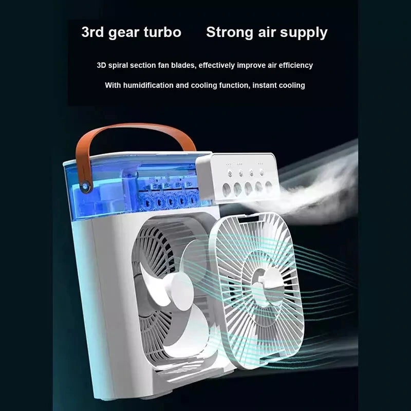 Portable Air Conditioner USB Handle Evaporative Air Cooler Cooling Fan with 3 Speeds / 5 Humidifier Misting Hole / 7 Colors Light For Home Office Travelling