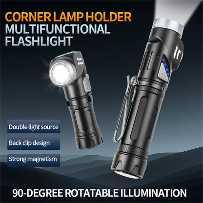 Multi Functional Strong Light Clip-on Headlight Magnetic Rotating L-shape Flashlight Work Light Magnetic Tail Outdoor Portable Torch 90-Degree Adjustable Corner Work Light For Hiking