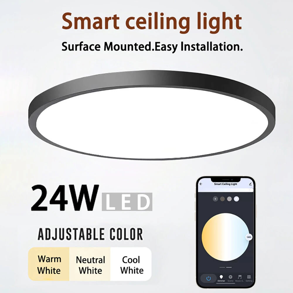 LIXINCORDA 24W WIFI Smart Ceiling Lamp Bluetooth RGBCW Colorful 1920lm Bedroom Lamp Works With Tuya Alexa Google