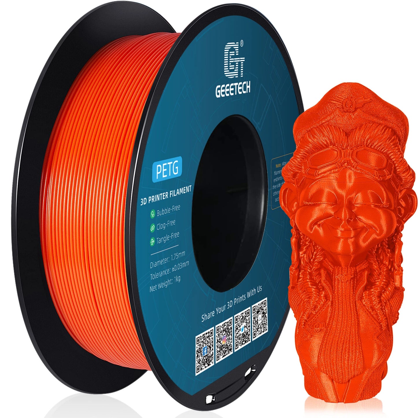 [EU/UK Direct]Geeetech PETG 3D Printer Filament 1.75mm 1kg/roll High Accuracy Clog-Free Bubble-Free Vacuum Sealed Compatible with FDM Printers