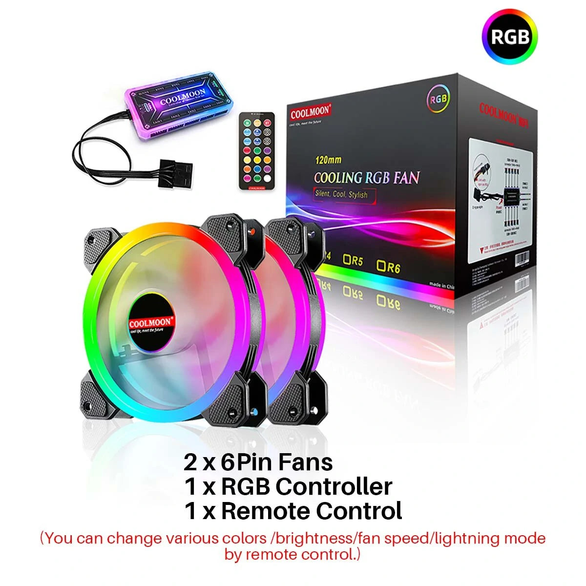 120mm Computer PC Cooler Cooling Fan RGB LED Multicolor-mode Quiet Chassis Fan With Controller