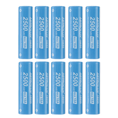 10Pcs Astrolux E1825 18A 2500mAh 3.7V 18650 Li-ion Battery Unprotected High Drain Rechargeable Lithium Power Cell For Astrolux Nitecore Lumintop Fenix Olight Flashlights RC Toys Home Tools