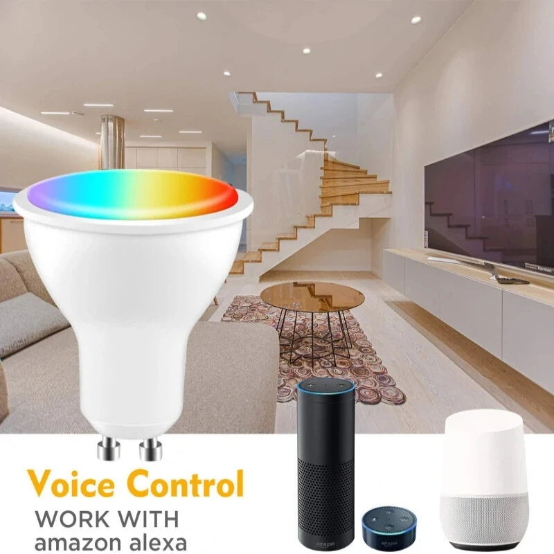 CROSIKO 5W GU10 RGB LED Light Bulb Works With Tuya WIFI Smart Alexa Google Voice Control Bluetooth Bedroom Lamp Bulbs Adjustable Light