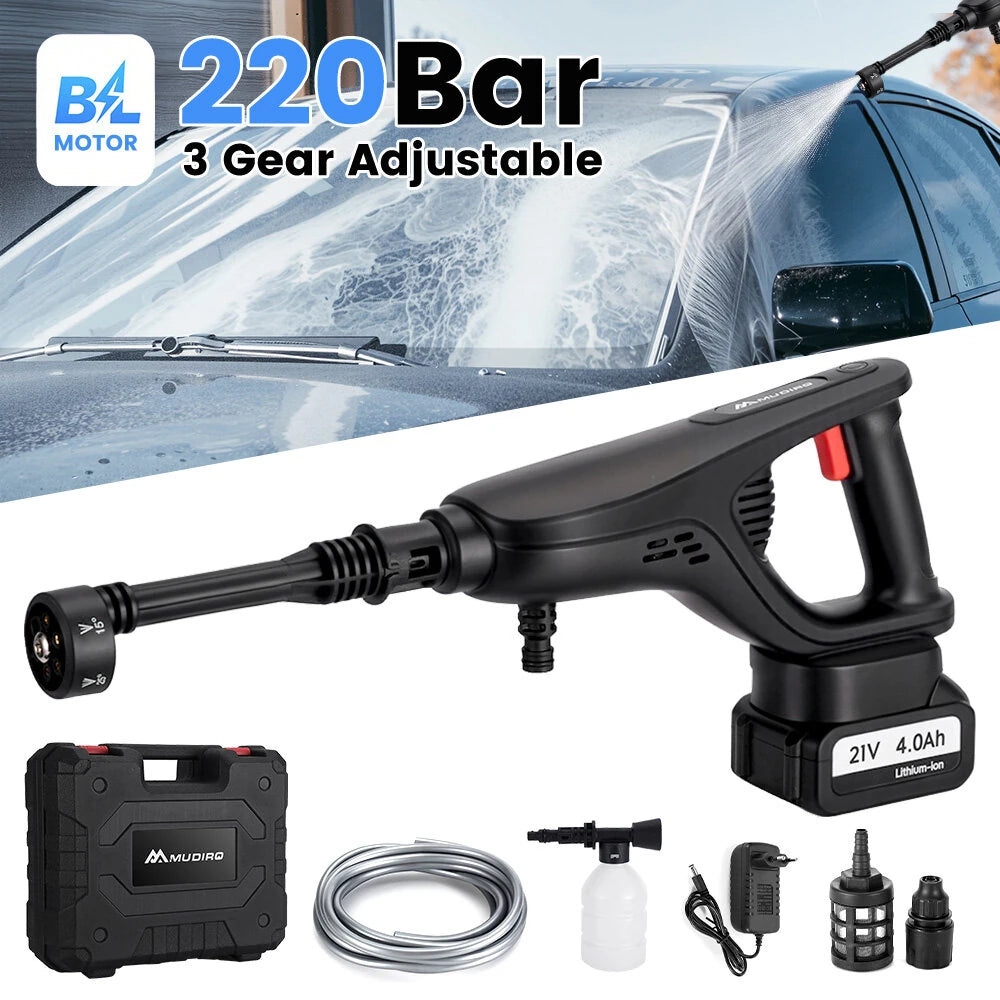 MUDIRO M-BW1 3500W Cordless Pressure Washer with 4.0Ah Batteries,220Bar 1.32 GPM Brushless Motor Portable Pressure Washer with 6 in 1 Nozzles, Power Washer for Cars, Fences, Driveways, Home, Patios