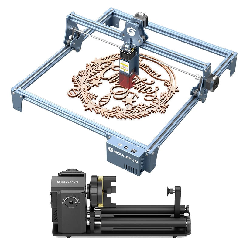 [EU Direct]SCULPFUN S9 Pro 10W Laser Engraving Machine Optional Bundle with TS1 3.5-inch Laser Engraver Touchscreen or RA Pro Max 4 in 1 Rotary Chuck Laser Engraver Y-axis Multi-Function Engraving Module  for DIY Engraving Cutting