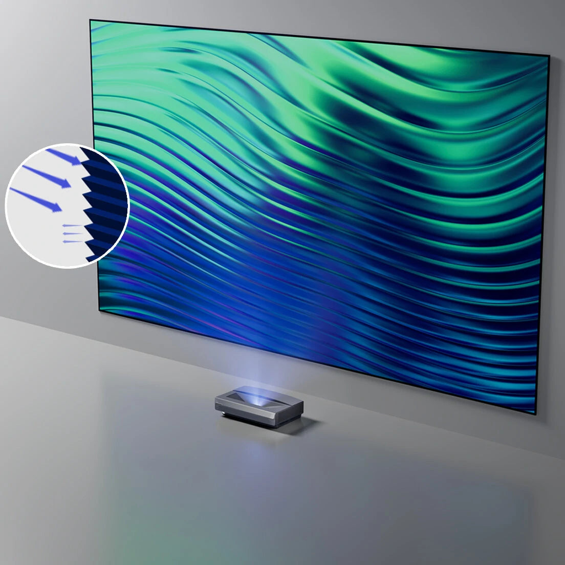 [Include 100" Screen] CASIRIS A6 4K Triple UST Projector with 100" Black Grid Screen Ultra Short Throw 2200 ANSI Lumens Android TV 3+32GB 5G-WIFI DLP 0.47" DMD Bluetooth HDR 10 Dolby Atmos 107% BT Color 3D Home Cinema