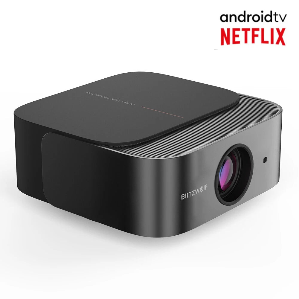 [Netflix Certified] BlitzWolf BW-V10 Ultra Android Tv 13.0 Projector 4K Supported Built-in Youtube Hulu 500 ANSI Lumens Electric Focus & Mental Keystone Correction Portable Outdoor Projector Beamer