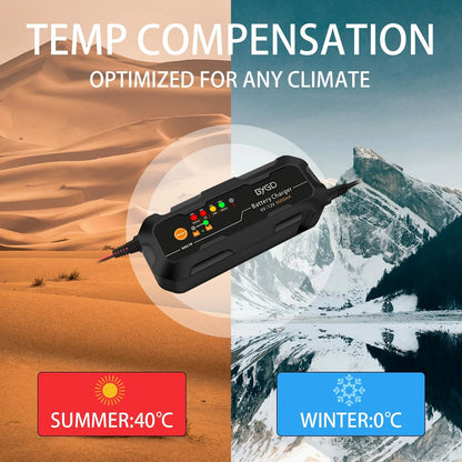 Portable 5-Amp Fully-Automatic Smart Battery Charger Trickle Charger Battery with Temperature Compensation for Car/Motorcycle/Lawn Mower/Boat