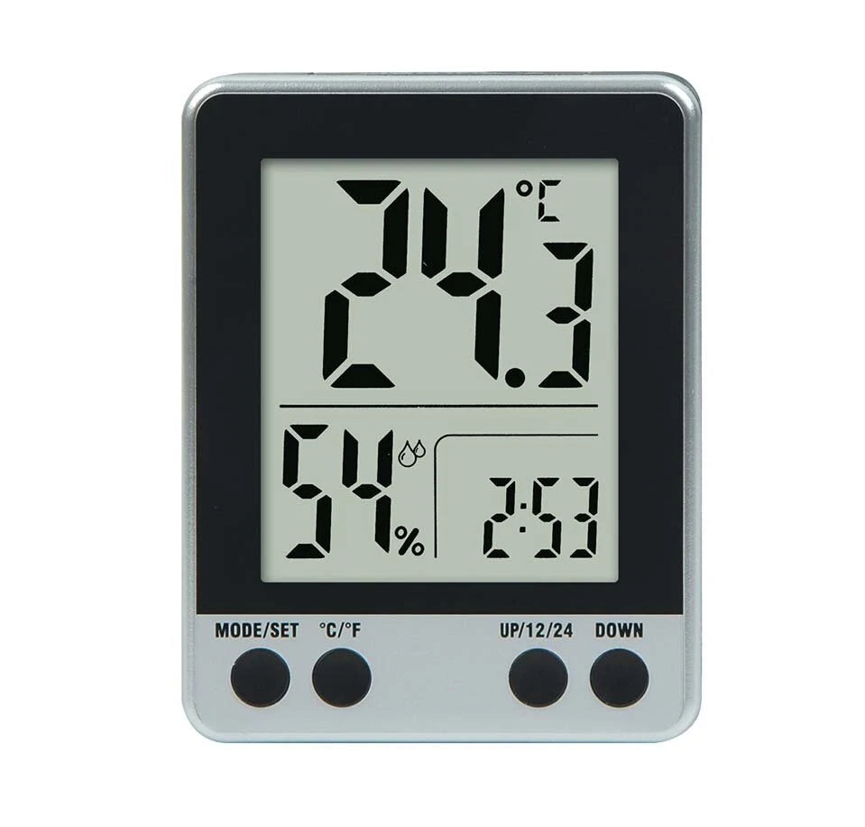 LCD Digital Electronic Temperature Humidity Meter Thermometer Hygrometer Alarm Clock 12/24hrs Display