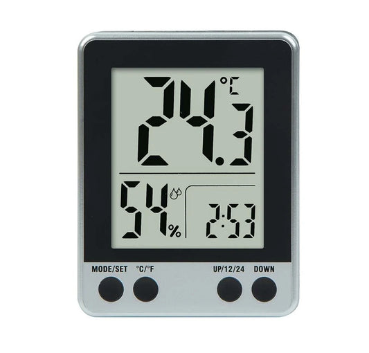 LCD Digital Electronic Temperature Humidity Meter Thermometer Hygrometer Alarm Clock 12/24hrs Display