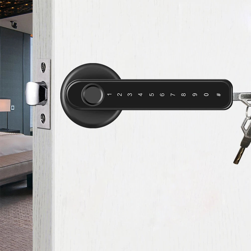 Smart Electronic Door Lock Fingerprint Password Key Unlock 0.25S Fast Response Long Battery Life Anti-Peep Password for Office Hotel Wooden Door