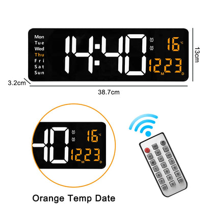 AGSIVO 16 Inch Digital Wall Clock Large LED Display with Remote Control / Automatic Brightness / Indoor Temperature / Date / Week / 12/24H For Home Office Classroom