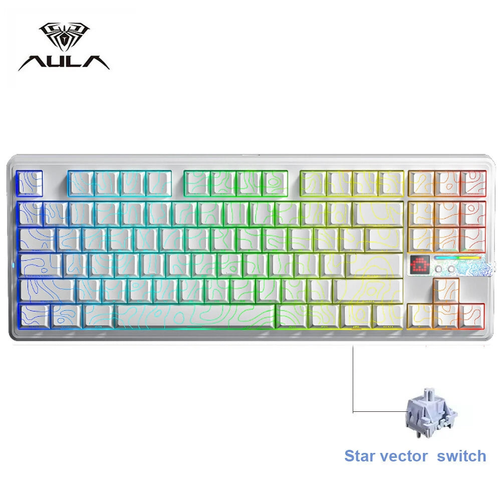 AULA F87 Pro V2 Custom Mechanical Keyboard with LED Matrix Display Gasket Structure Wireless Tri-Mode 80% Layout RGB Hotswap Keys 8K Return 10000mAh Esports Gaming Keyboard