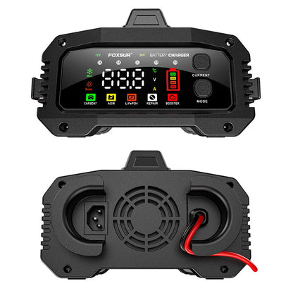 FOXSUR Portable 12V 25A 24V 15A Battery Charger High Power Large Screen Color Display For Lead-Acid Lithium Iron Batteries Car Ship Motorcycle