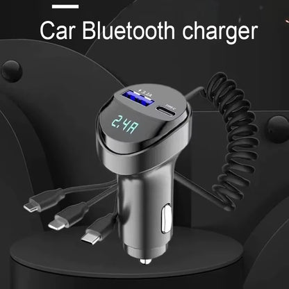 3 In 1 Car Multi-function 2 Ports 55W USB Car Charger Fast Charging USB Retractable Charging Cable with Voltage Display