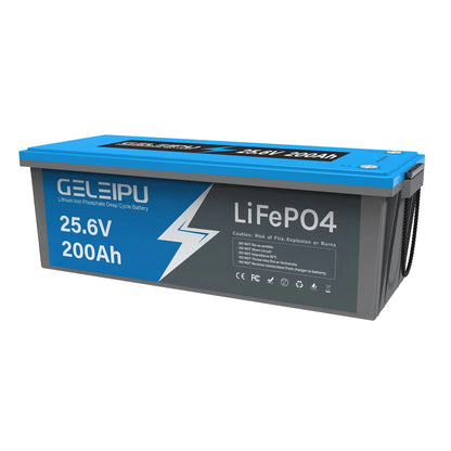 [EU Direct] GELEIPU 24V 25.6V 200Ah LiFePO4 Battery, 5120Wh Rechargeable Lithium Battery Built-in 100A BMS, Perfect for Trolling Motor Solar System