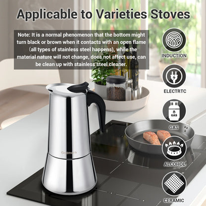 Godmorn Stovetop Espresso Maker, 12cup/600ml Grecas Coffee Maker Moka Pot, Stainless Steel Italian Classic Espresso Moka Pot, Induction Compatible