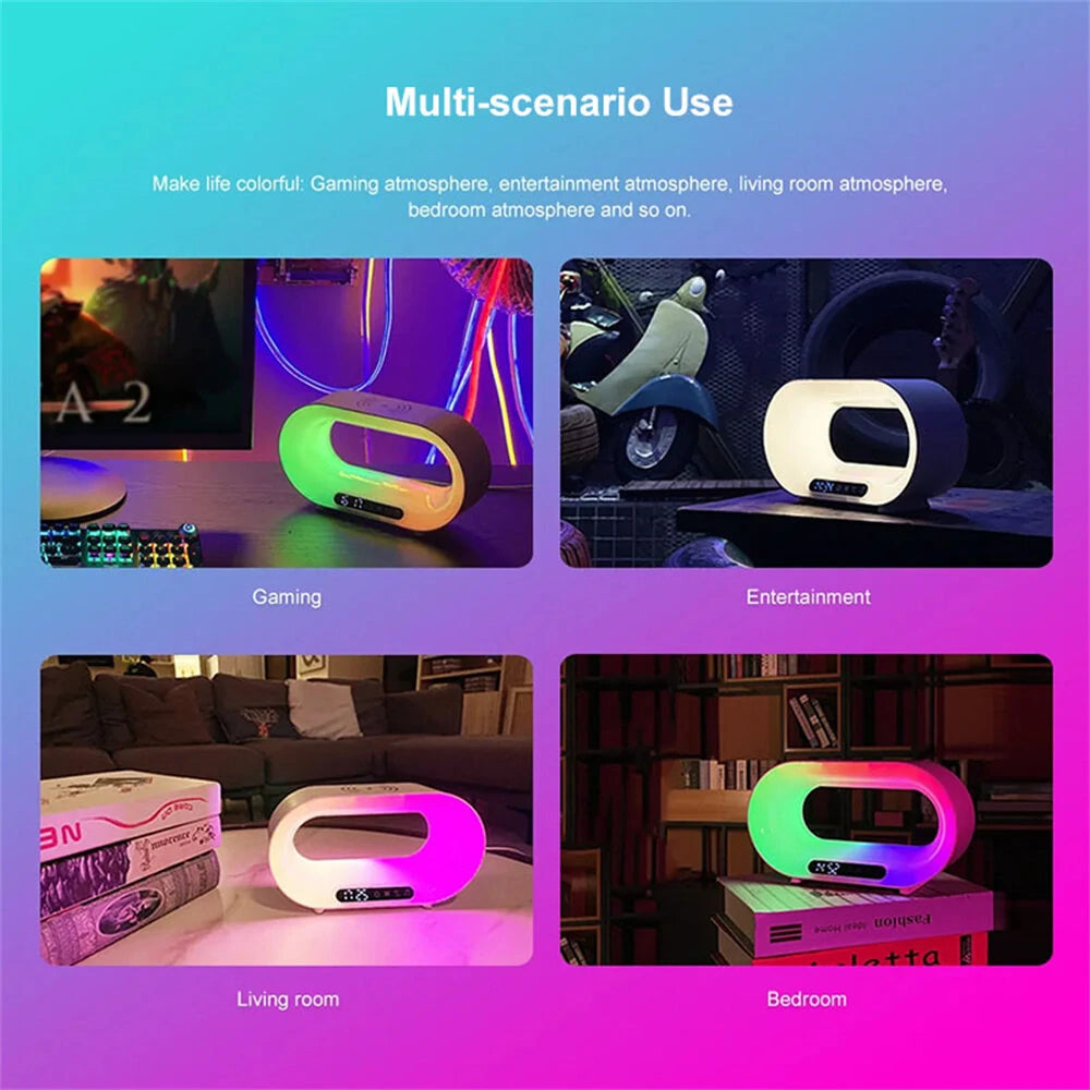 Multi-function 3 In 1 LED Night Light APP Control RGB Atmosphere Desk Lamp Smart Multifunctional Wireless Charger Alarm Clock