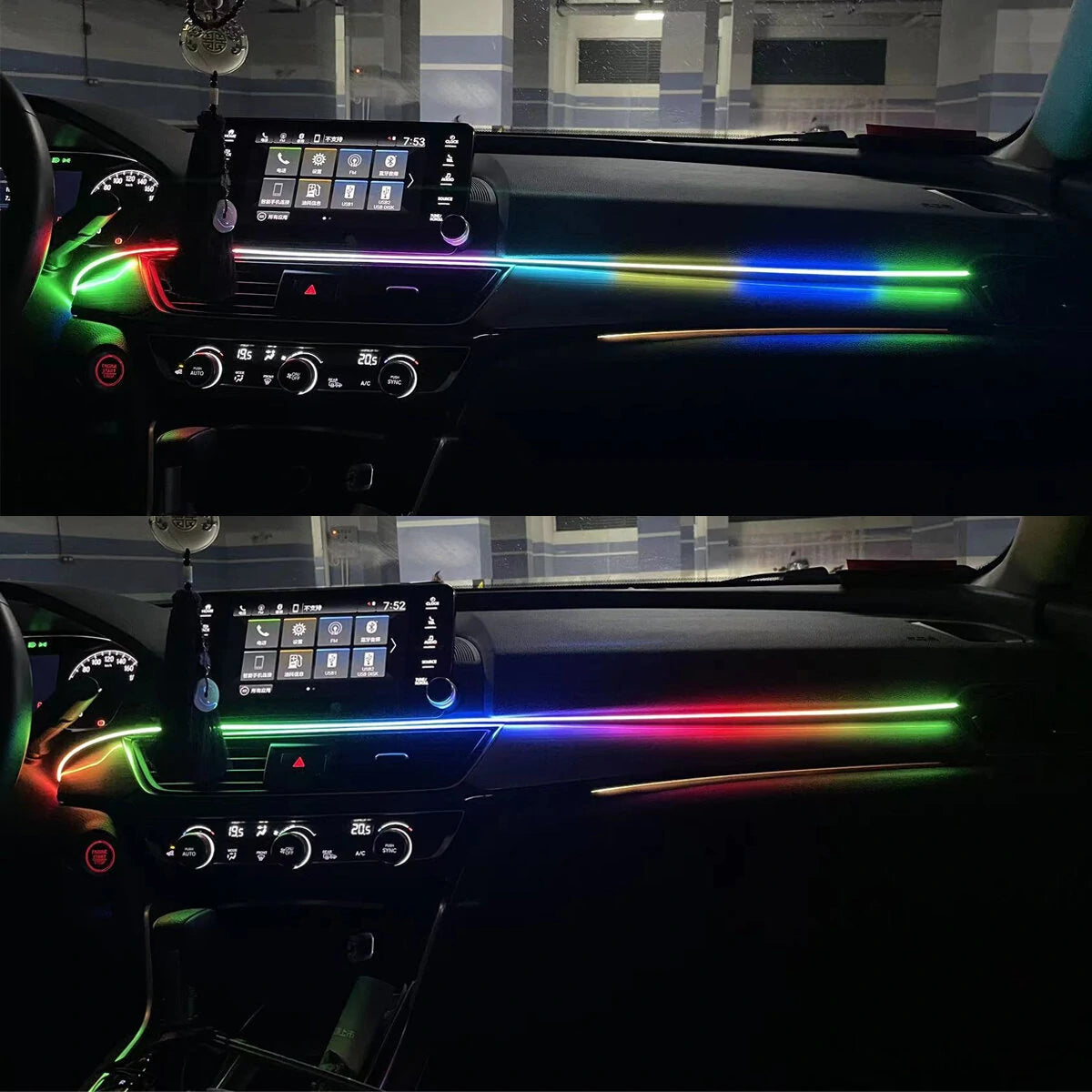 2 In 1 Symphony Car LED Phantom Atmosphere Light 110cm+35cm USB Plug With APP Control Ambient Interior Decorative Lamp