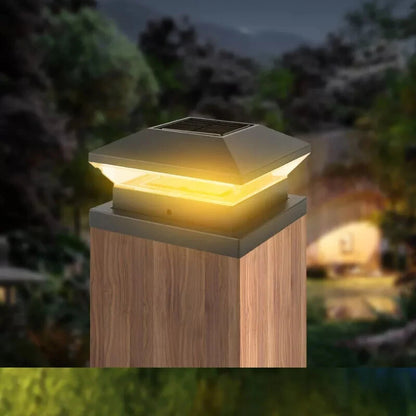 LED Solar Post Light 3000K+6000K Outdoor Transparent Garden Fence Villa Gate Post Lamp Courtyard Wall Lace Column Lamp  IP65 Waterproof