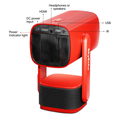 [EU/US Direct] SkyEcho FreeONE Portable Speaker Projector Android OS Wi-Fi 6 Auto-Focus Built-in-270 Rotation Stand 350 ANSI Lumens Bluetooth 5.2 Auto-Keystone Correction Netflix Youtube Ceiling Projector EVA Storage Bag EU Plug Global Version