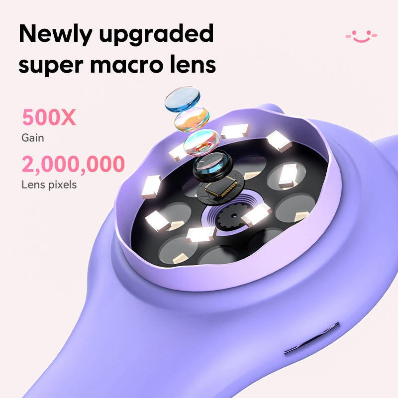 600mAh 500X Children's HD IPS Microscope Plant Specimen Magnifier Portable Microscope for Children Aged 8-12