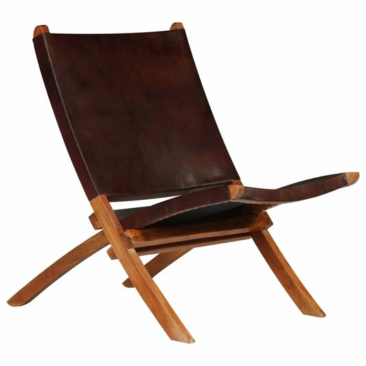 Relax chair foldable genuine leather brown