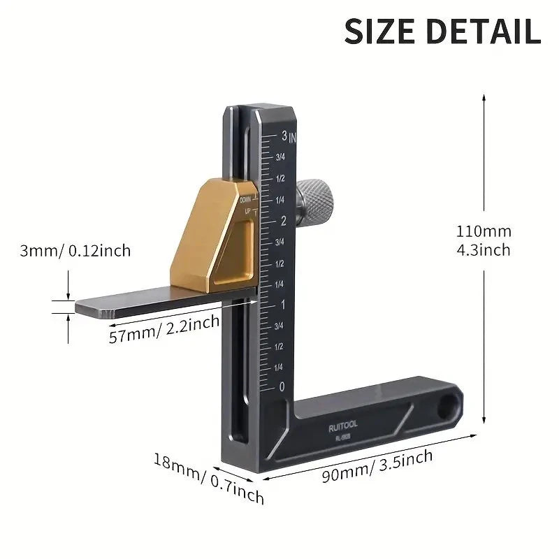 Aluminum Alloy Height Gauge Adjustable Table Saw Depth Measuring Tool Inch Metric Units Premium Woodworking Adjustable Depth Gauges for Carpentry