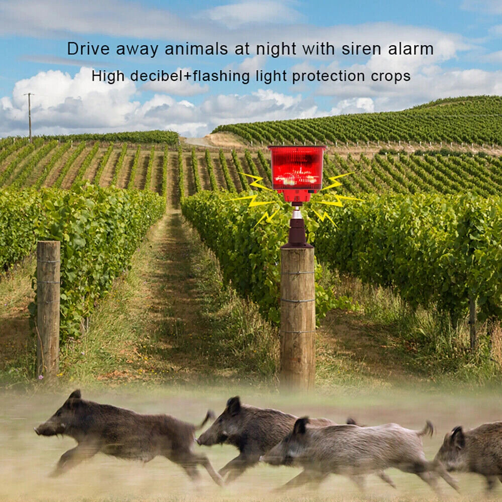 Solar Powered Animal Repeller Infrared Motion Sensor Alarm Light Waterproof Anti-Theft Repellent Anti-Wolf Light Animal Repellent Timed Recording Loud Speaker Sound