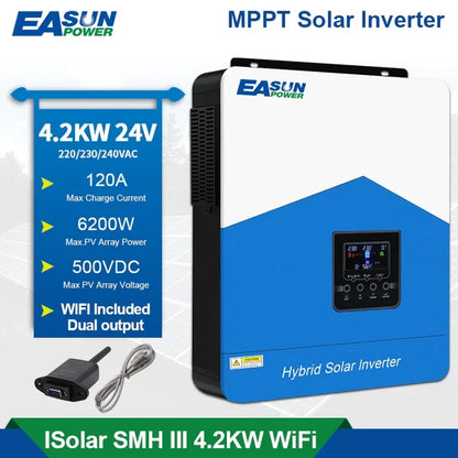 [EU Direct] EASUN POWER 6200W/4200W Solar Hybrid Inverter 220V 120A MPPT Solar Charger PV 450VDC Input Pure Sine Wave Support with WIFI-GPRS Remote Monitoring LCD For Lead-Acid, Lithium Battery and LifePo4, EASUNPOWER ISolar SMH III 4.2KW/6.2KW--WIFI