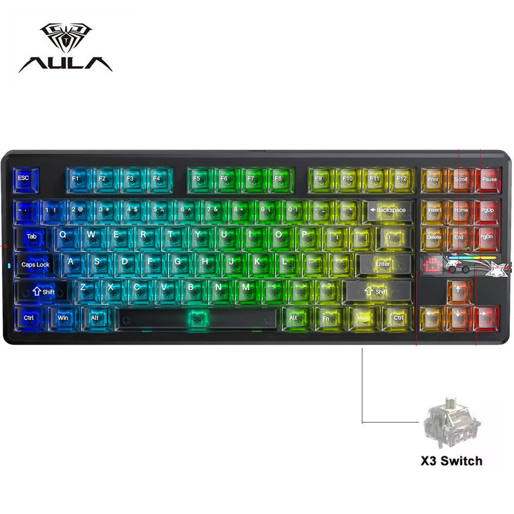 AULA F87 Pro V2 Custom Mechanical Keyboard with LED Matrix Display Gasket Structure Wireless Tri-Mode 80% Layout RGB Hotswap Keys 8K Return 10000mAh Esports Gaming Keyboard