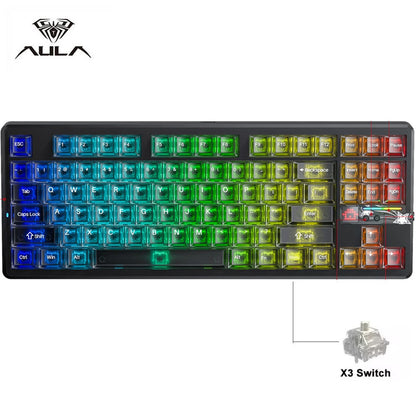 AULA F87 Pro V2 Custom Mechanical Keyboard with LED Matrix Display Gasket Structure Wireless Tri-Mode 80% Layout RGB Hotswap Keys 8K Return 10000mAh Esports Gaming Keyboard
