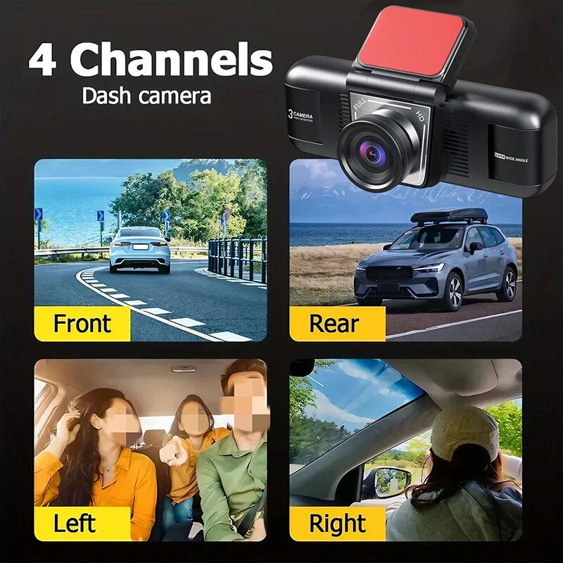 2Inch IPS Screen Dash Camera 4 Channel 1080P HD Driving Recorder Loop Recording G-Sensor Wide Angle Coverage
