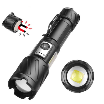 Bikight  Powerful Zoomable Flashlight with COB Sidelight with 18650 Battery Magnet Tail, High Power Tactical Torch USB Rechargeable LED Lantern